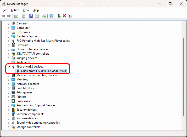 Device manager screenshot showing the device with the right driver